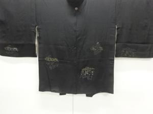 大正ロマン　漆色紙に花鳥模様織出し一ツ紋羽織